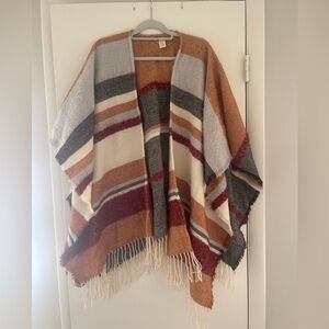 Ana Striped Fringe Poncho/Shawl